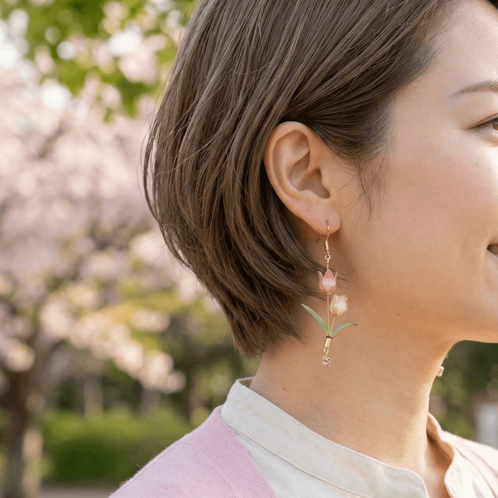 【チューリップ】イヤリング 赤とピンク 揺れる ニッケルフリー 金属アレルギー対応 受注生産 春の新作 | 11枚目